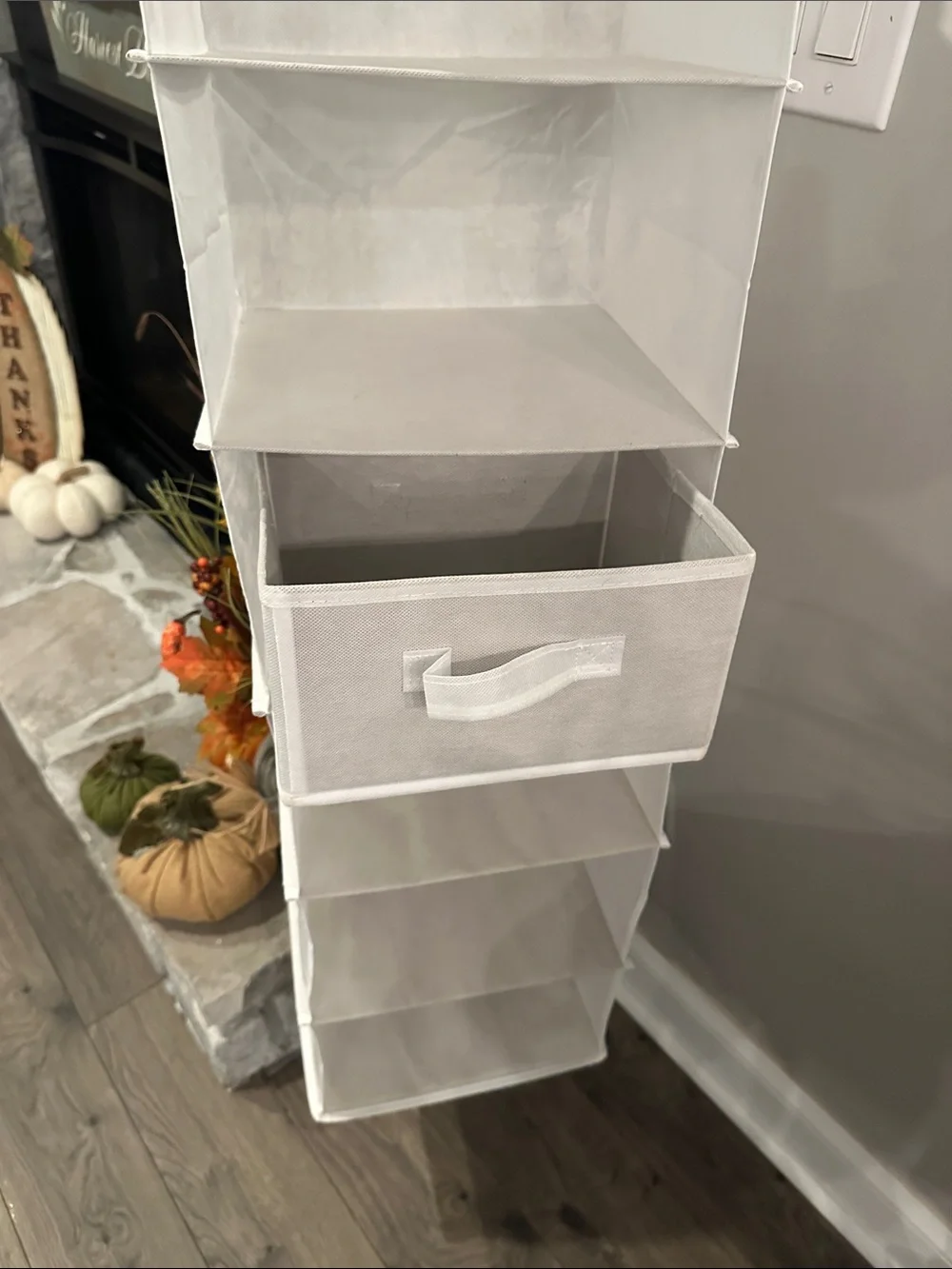 White Hanging Fabric Wall Organizer - Brand: 41” tall 11” wide 11” deep